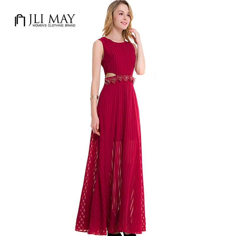 JLI мая Летнее Длинное Вечернее Платье элегантное шифоновое бордовое
