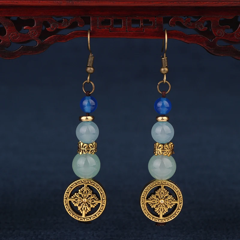 MYWINY nature stones dangle ethnic Nepal earrings vintage fashion court jewelry | Украшения и аксессуары