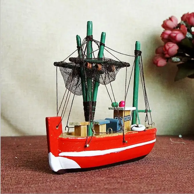 New Model Wooden Fishing Boat Model Office Decorations Wood Craft Fishing Net Sailing Model Sailboat Ship Model 15* 5* 12.5cm