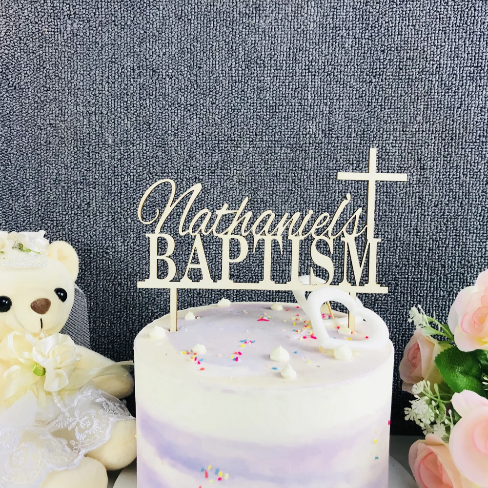 Personalized Cake Topper With Name, Cake Topper With Name Of Baptism And Cross, Baptism Gift, Baby Shower Cake Topper