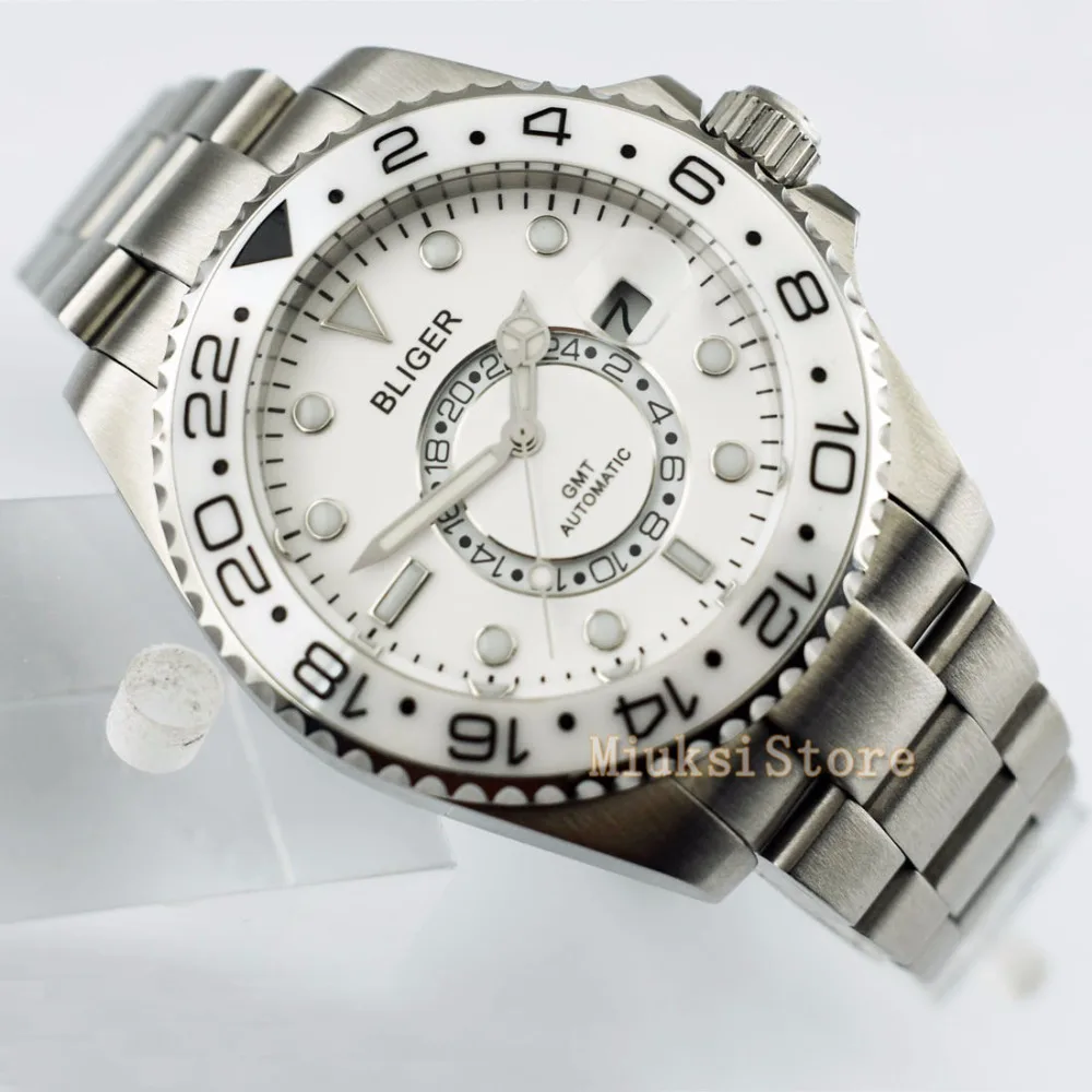 43 мм D'origine белый montre mode pour Top marque automatique multifoncments homme календириор мужские Lumineux |