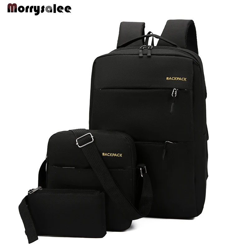 Мужской брендовый Рюкзак 15,6 дюймов для ноутбука Mochila, мужской водонепроницаемый рюкзак, школьный рюкзак, 3 шт - Цвет: Черный