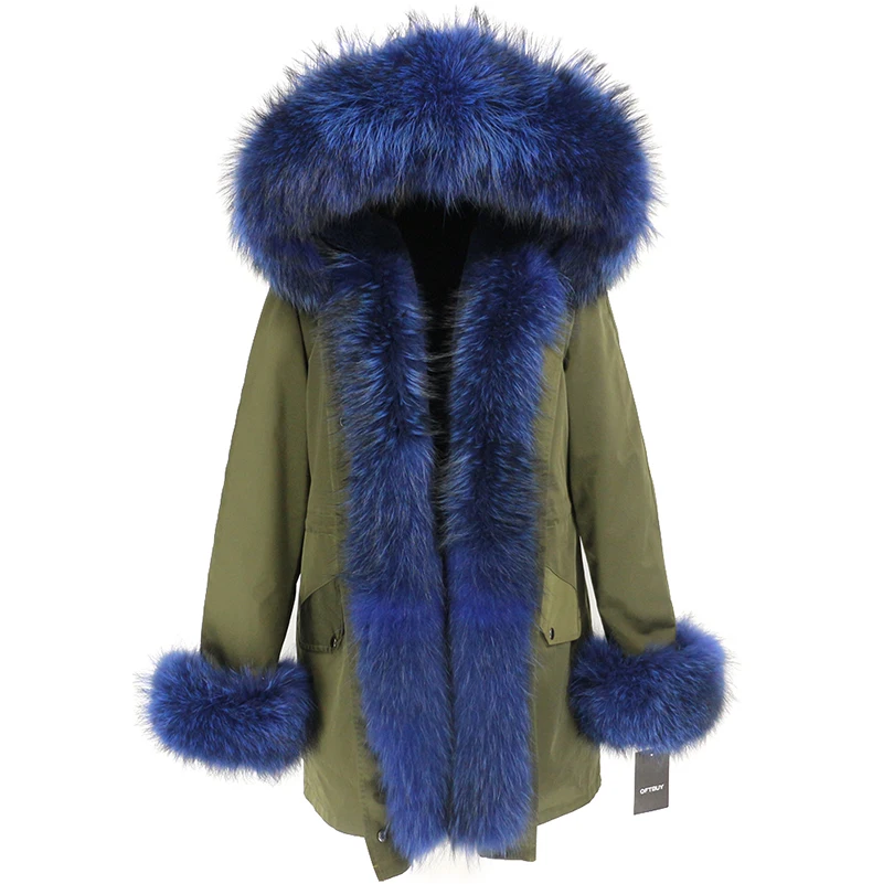green light blue OFTBUY, пальто с натуральным мехом, зимняя куртка для женщин, натуральный мех енота, капюшон, водонепроницаемая, длинная парка, съемная, уличная одежда, роскошные парки, теплые - Цвет: green light blue