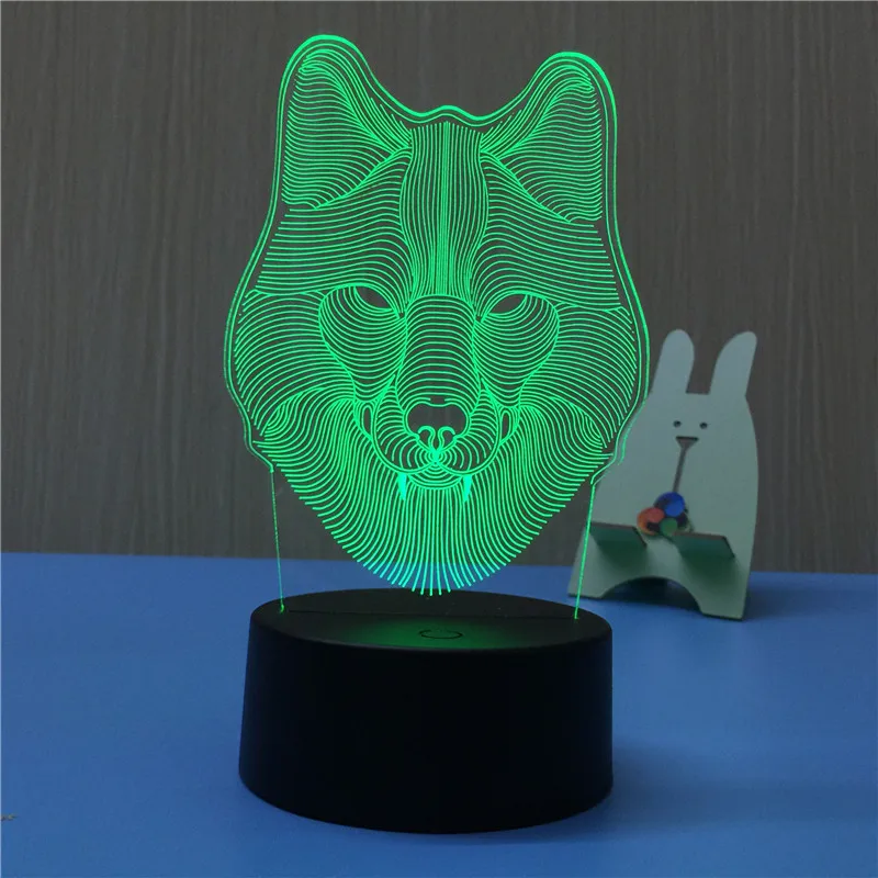 Ночник светильник голова волка 3D светодиодный настольная лампа для сна
