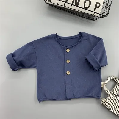 denim blue Вязаный кардиган для маленьких мальчиков и девочек; свитер для малышей; пальто для младенцев; однотонная модная Милая вязаная куртка для маленьких мальчиков; LZ173 - Цвет: denim blue