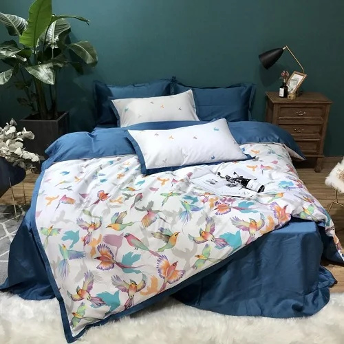 bedding set 9 Шелковистый Египетский хлопок 3D роскошный комплект постельного белья Королева Король Размер постельное белье лист птицы печати пододеяльник хлопок постельное белье Простыня Комплект - Цвет: bedding set 9