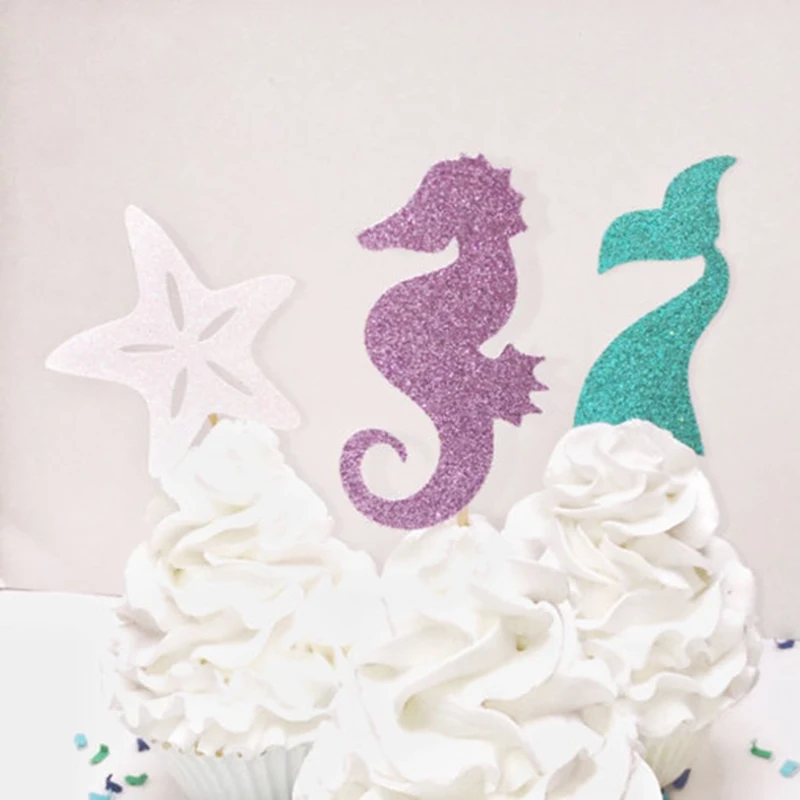 

12 шт. хвост русалки/Морской конек/морская звезда Топпер для капкейков под морем Свадебная вечеринка девичник украшение для торта на день ро...