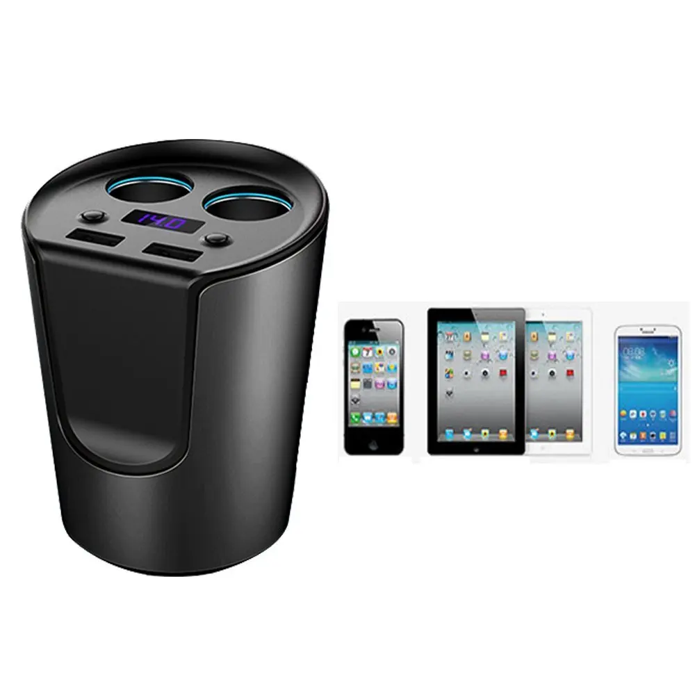 Кубок Держатель Автомобильное Зарядное Устройство Dual USB Порт и 2 Прикуривателя