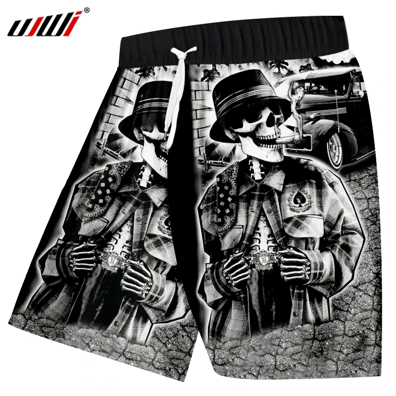 UJWI мужские шорты с забавным принтом черепа 3d Повседневные Шорты для бодибилдинга