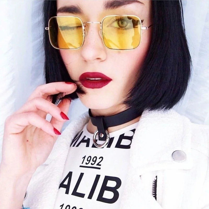 Vintage Women's Sunglasses Small Square Red Yellow Clear Lens Lady Retro Ocean Eyewear | Аксессуары для одежды