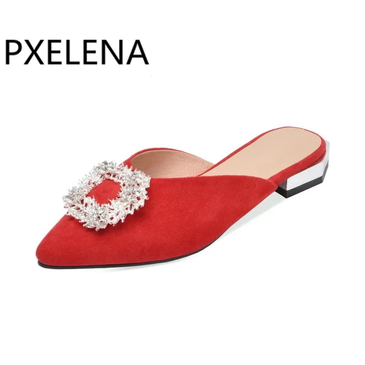 Женские босоножки без задника PXELENA шикарные стразы шлепанцы на низком каблуке с