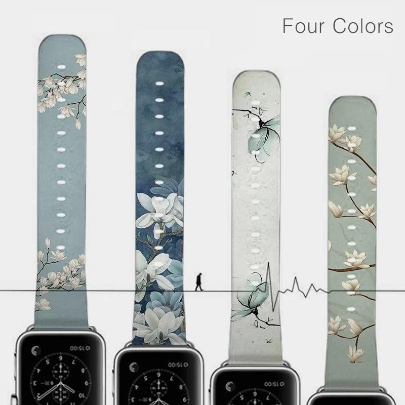 Magnolia модный 38 мм 42 мм из натуральной коровьей кожи ремешок для Iwatch 22 24 мм ремешок для Apple Watch цветок элегантный браслет на запястье