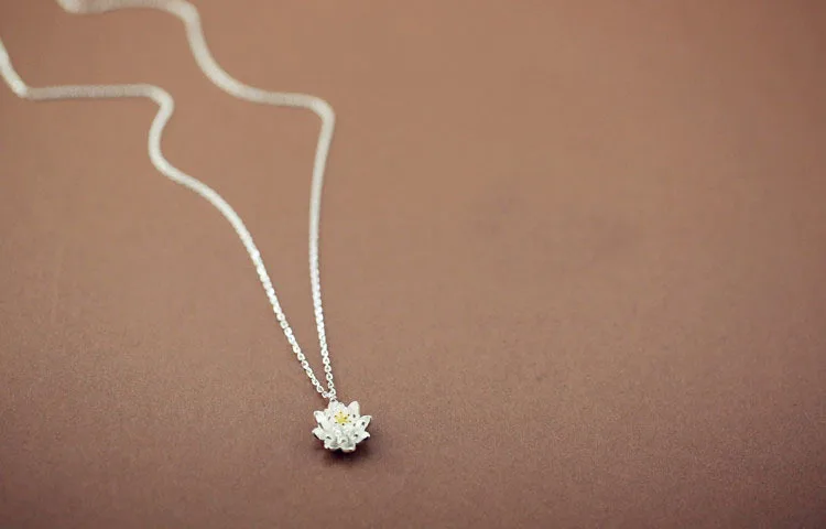 Женское ожерелье с подвеской в виде цветка лотоса из серебра 925 пробы | Украшения