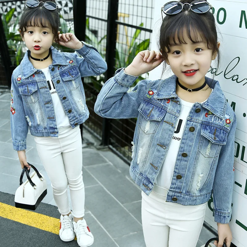 

Denim Jackets For Girls 3 4 5 6 7 8 10 11 Years Jeans Jackets 2018 New Fashion Long Sleeve Embroidery Outwear Fall Kids Jackets