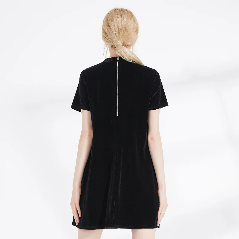 BOOTY JEANS 2017 Autumn New European And American High-End Women's Velvet High-Neck Short-Sleeved Slim Solid Color Dress Female | Женская