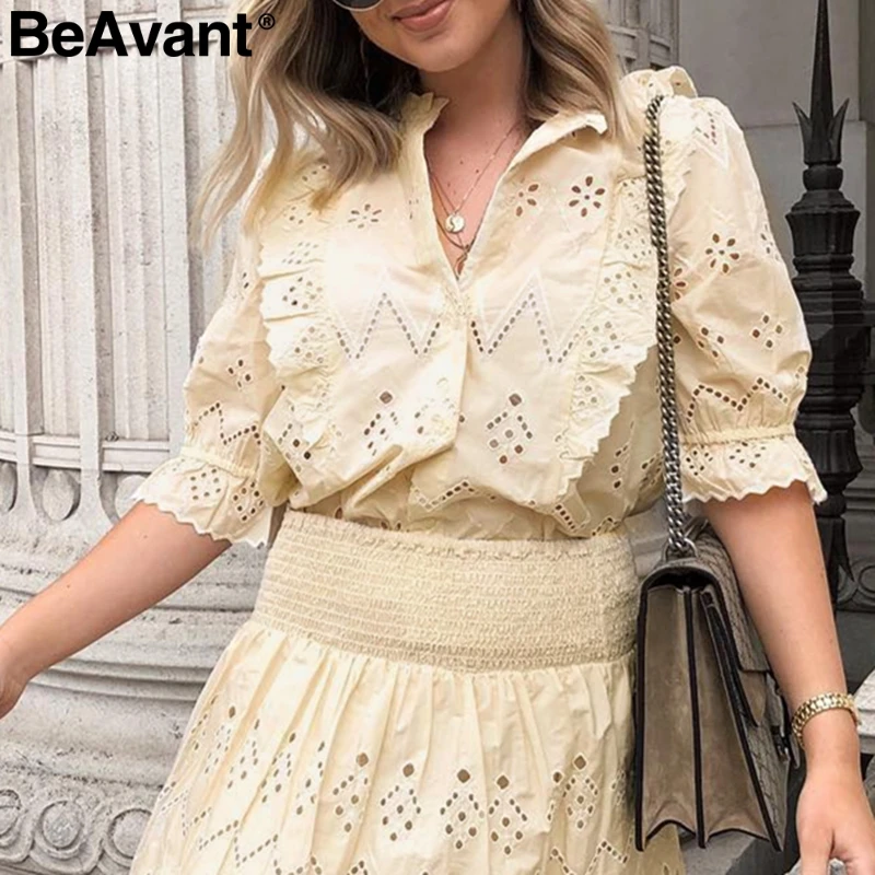 BeAvant элегантная Кружевная блуза с вышивкой для женщин короткий рукав