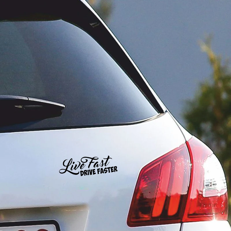 

QYPF 17.2CM*5.5CM Fashion Retro-reflective Live Fast Drive Fast Vinyl Car Sticker Decal Black Silver C15-3007