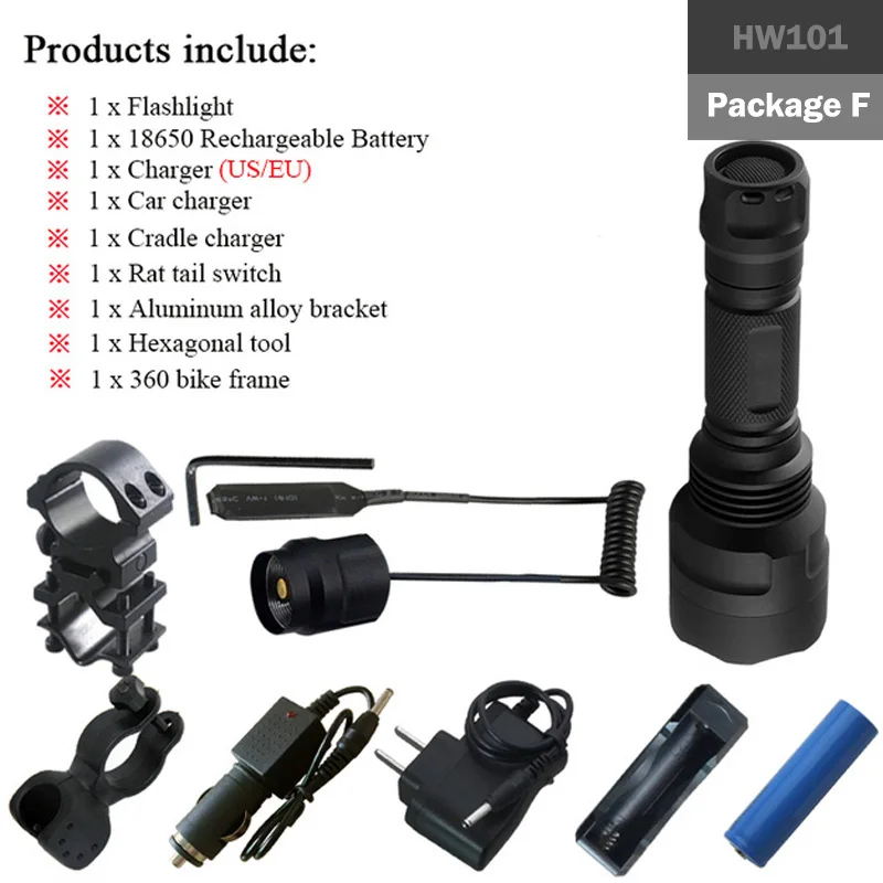 JHW101F1 CREE XM-L2 1 Режим вспышка светильник высокой мощности перезаряжаемый оружейный светильник водонепроницаемый фонарь высокой мощности охотничий флэш-светильник охотничий светильник - Испускаемый цвет: JHW101F1