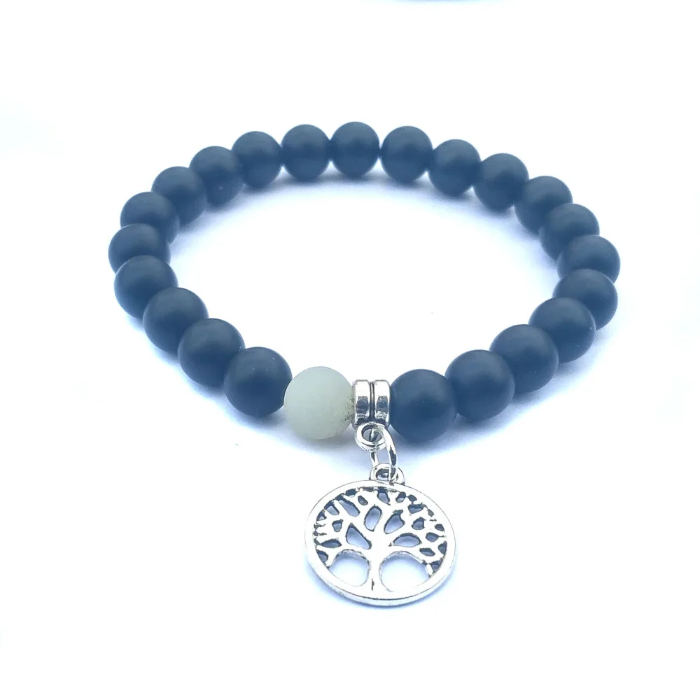 2019 8MM Natural Stone Amazon With A Matte Black  Life Tree Pendant Bracelet Gift For Women Fashion Bracelets Beautiful Beads