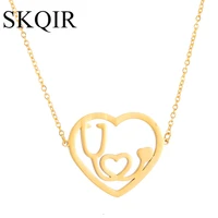 cute hollow heart stethoscoop dangle 3 colors chain choker women stainless steel necklace medical jewelry for nurse student gift