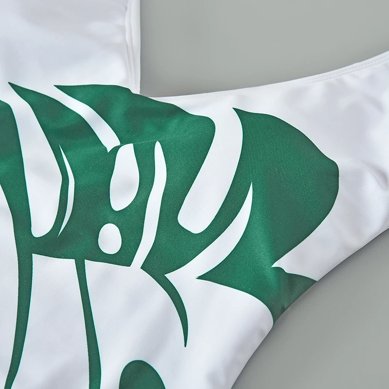 Женский купальник с открытой спиной Цельный принтом листьев и высокой талией