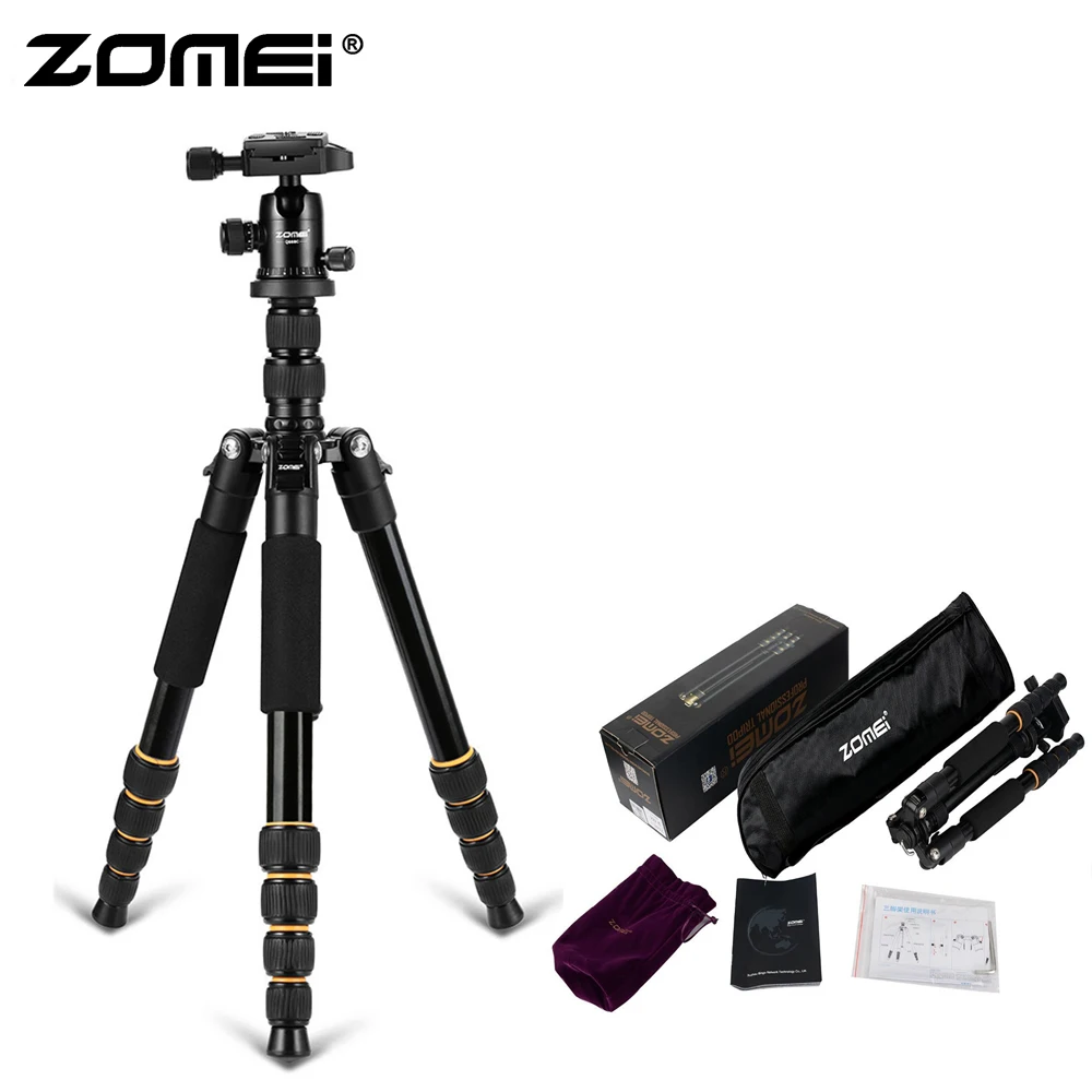 ZoMei Q666 оригинальный компактный алюминиевый штатив монопод Портативная подставка для путешествий + шаровая