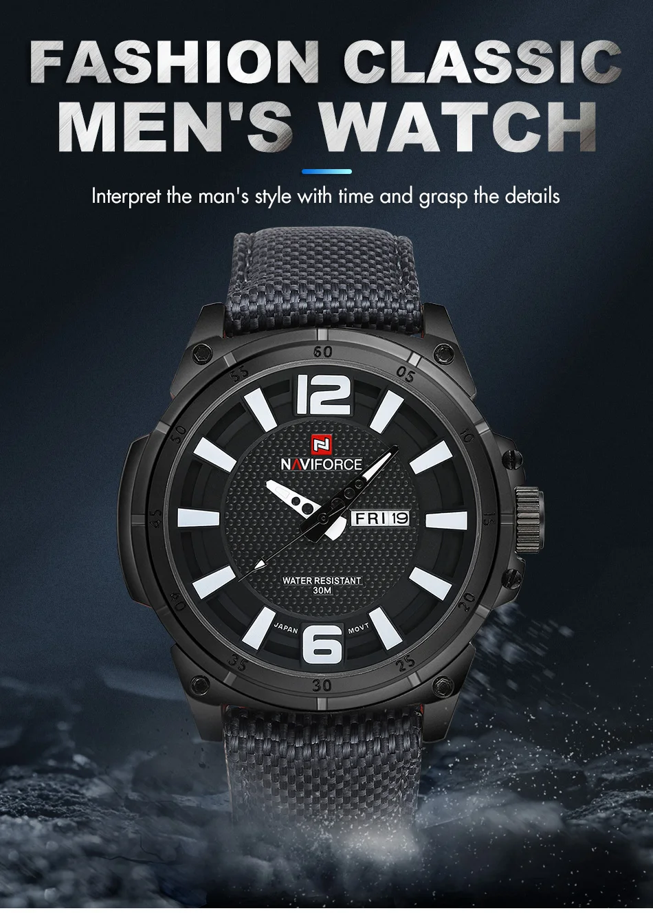 NAVIFORCE Mens Watches Top Brand Luxury Men Fashion Business Quartz Watch Male Nylon Strap Wristwatch with Date and Week Display