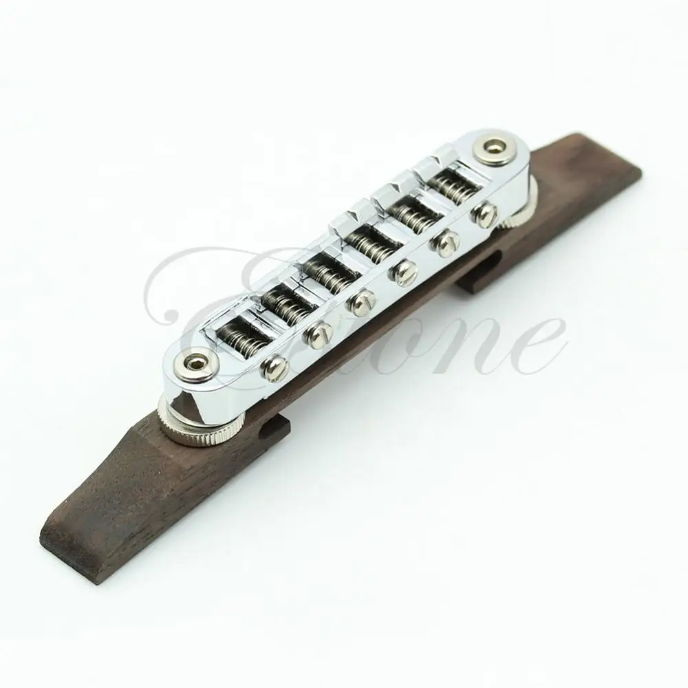 Adjustable Chrome Rosewood Bridge Roller Saddles For Les Paul Jazz Guitar archtop jazz guitar bridge with roller saddles rosewood silver b 21