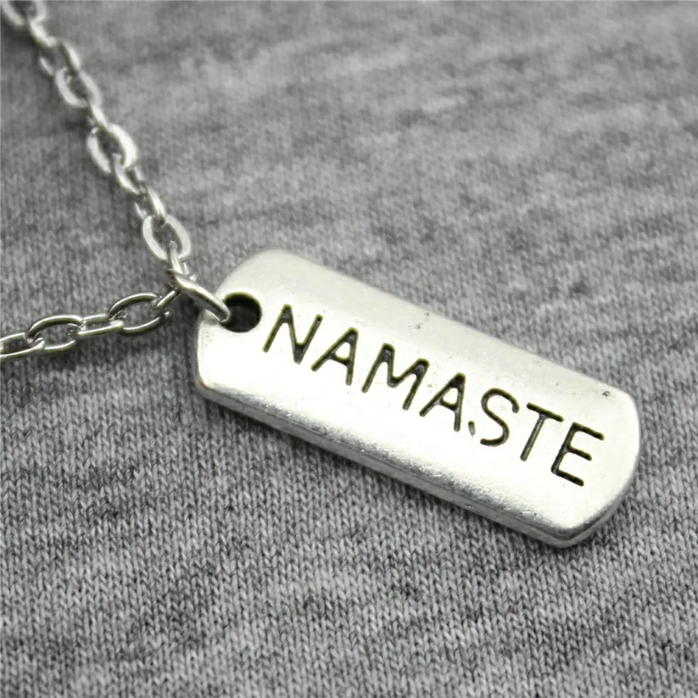 Namaste Tag 2 вида цветов Посеребренная античная бронза цвет 21x8 мм подвеска ожерелье