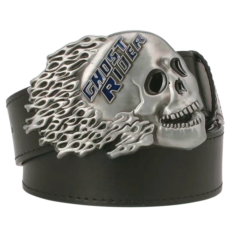 Ремень кожаный мужской в стиле панк модный декоративный пояс Heavy metal с принтом