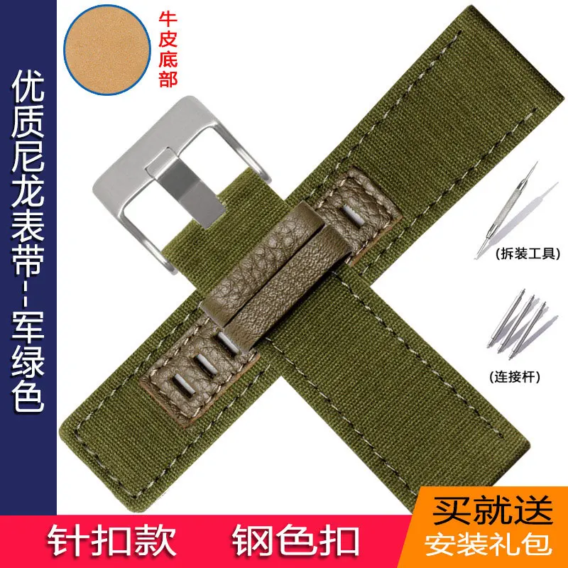 green x silver 26mm Подходит для дизельных часов DZ4318 DZ4283 DZ4305 DZ4290 24 мм 26 мм тканый тканевый ремешок из кожи для мужских браслетов со стальной пряжкой - Цвет ремешка: green x silver 26mm