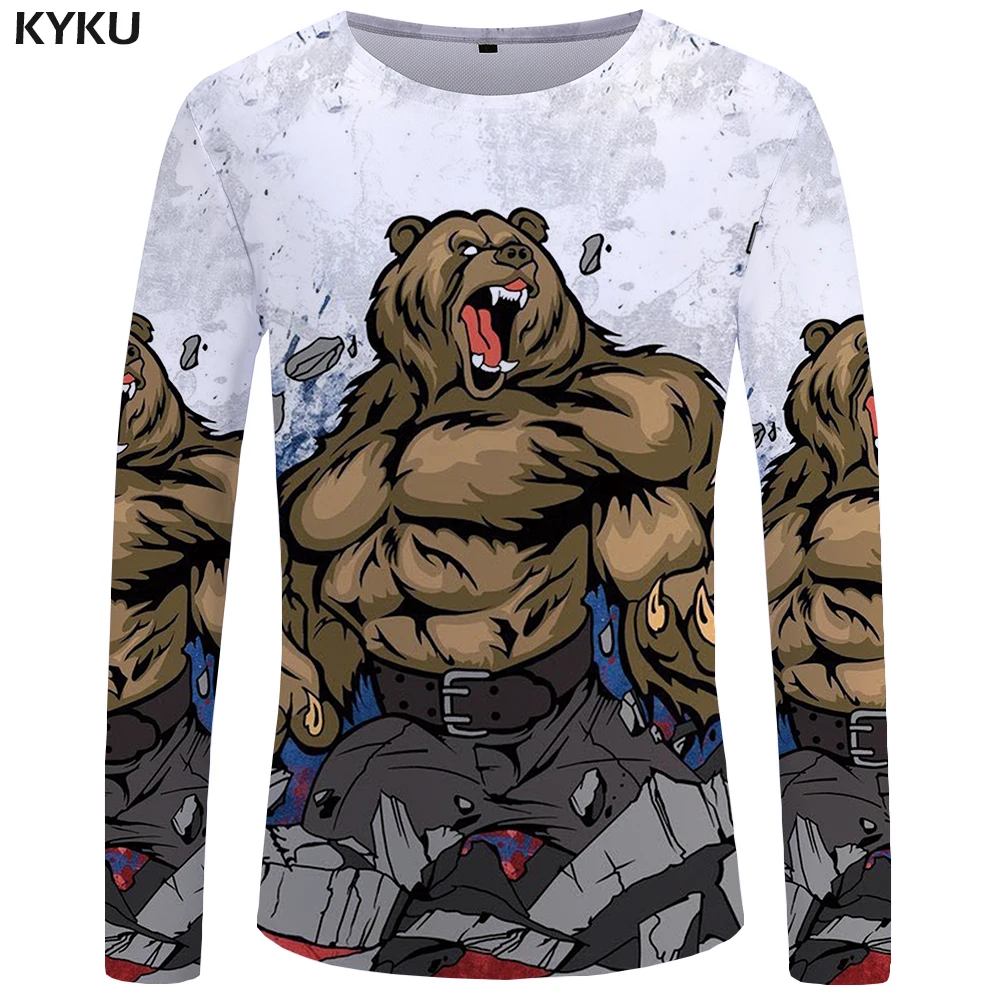 Футболка с длинным рукавом KYKU Bear Мужская 3d футболка в стиле милитари принтом|t shirt