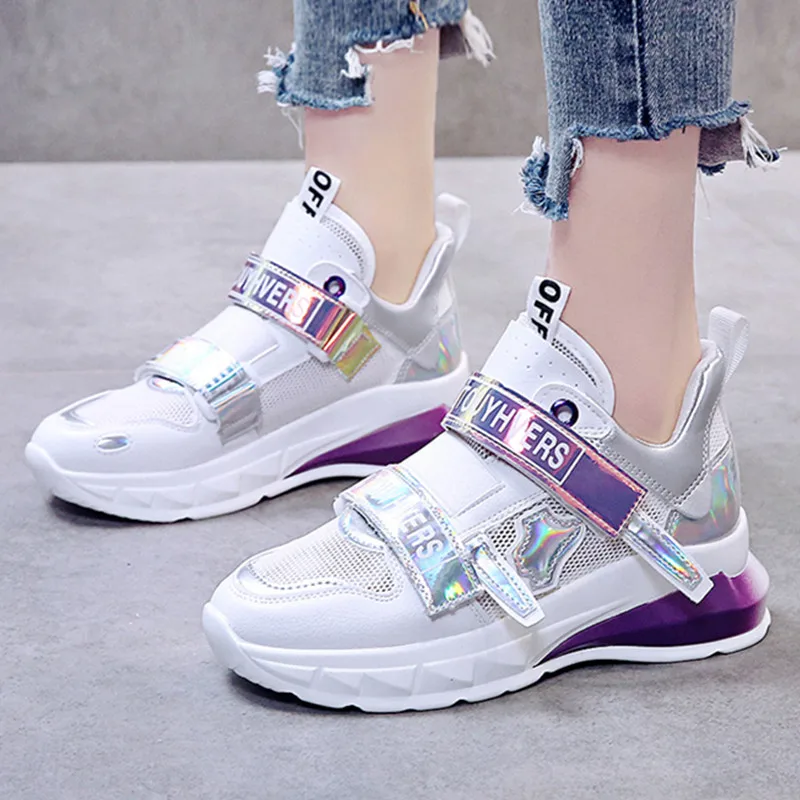 Женские кроссовки модные блестки разных цветов женская обувь с сеткой и ремешком