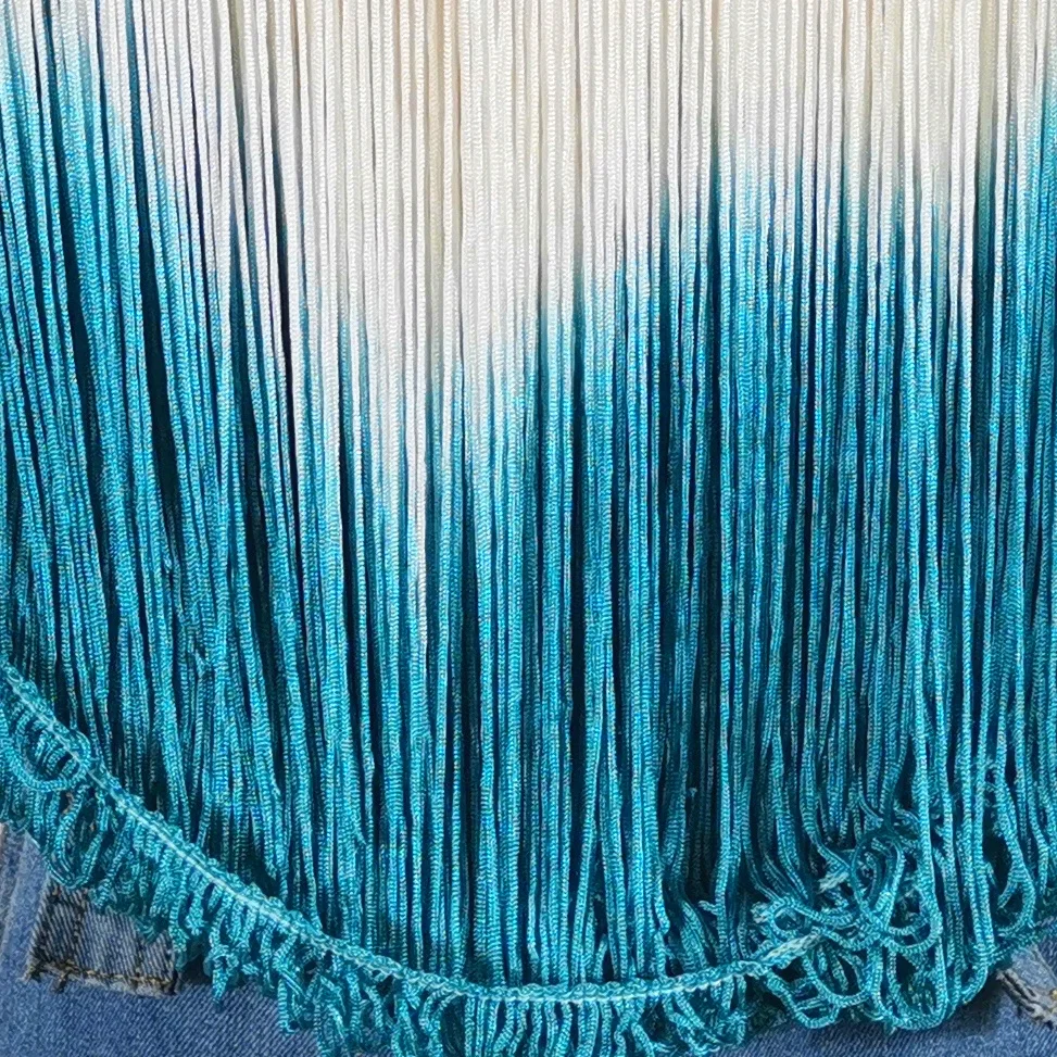 YACKALASI, 5 ярдов, латинское платье с бахромой, Dip Dye, латинское платье, макраме, кружево, Samba, Одежда для танцев, отделка, шитье, отделка, белый/синий