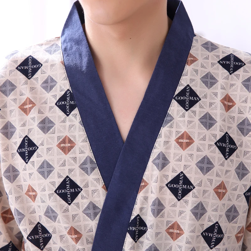 Халат кимоно мужской тонкий с V образным вырезом и коротким рукавом|mens robe|male