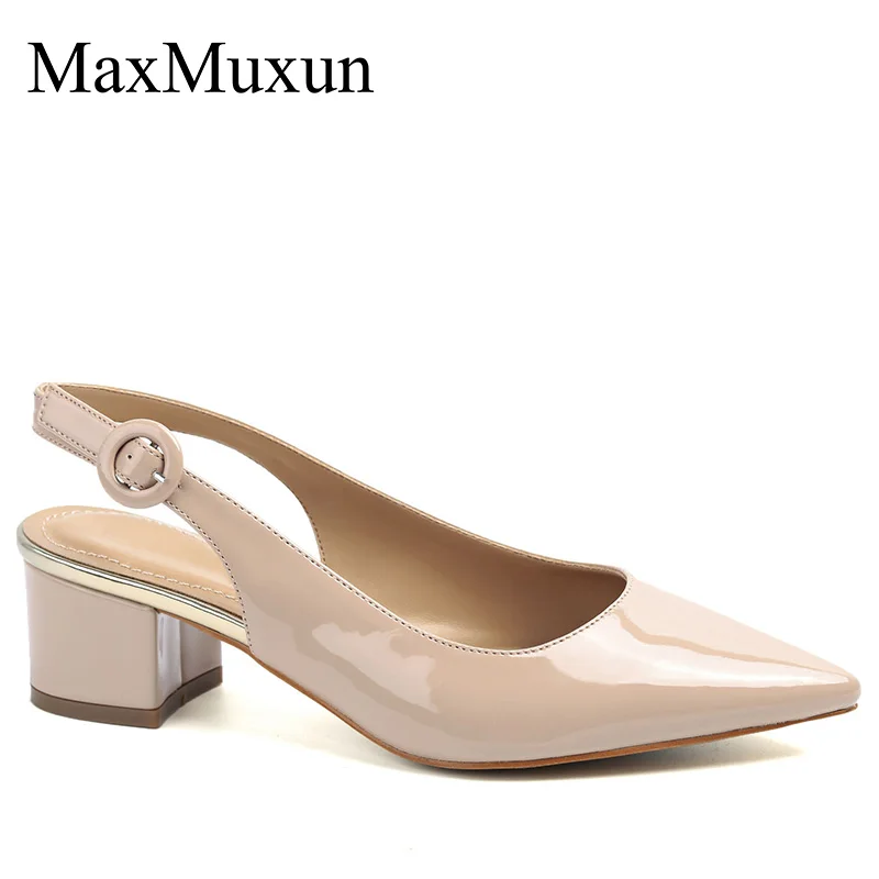 MaxMuxun Женщины Sexy Slingback острым носом туфли на высоком каблуке Блестящий каблук