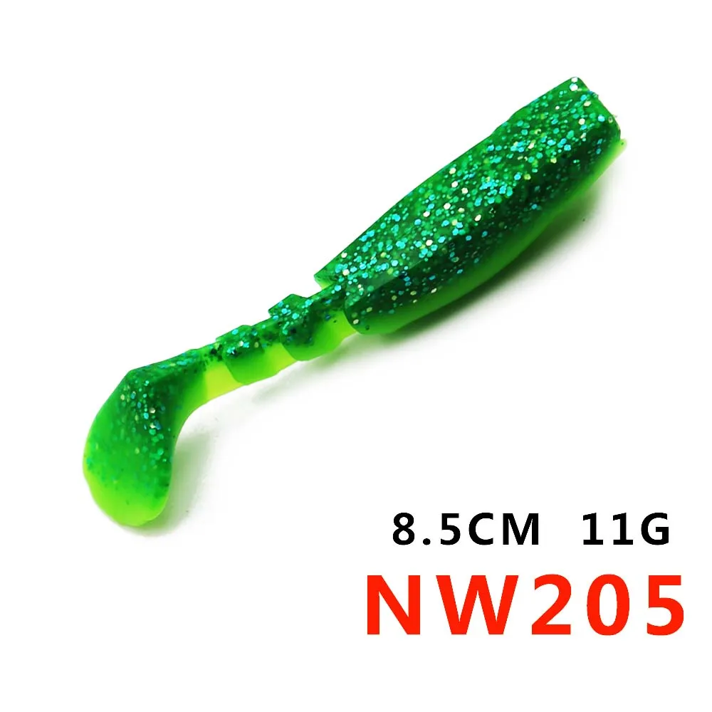 8.5cm11gNW205 Bassland мягкие пластиковые приманки рыболовные приманки для зимней рыбалки T-хвост 7,5-8,5 см 7-11g 10 видов цветов 4-5 шт./пакет Для Бас окунь Щука - Цвет: 8.5cm11gNW205