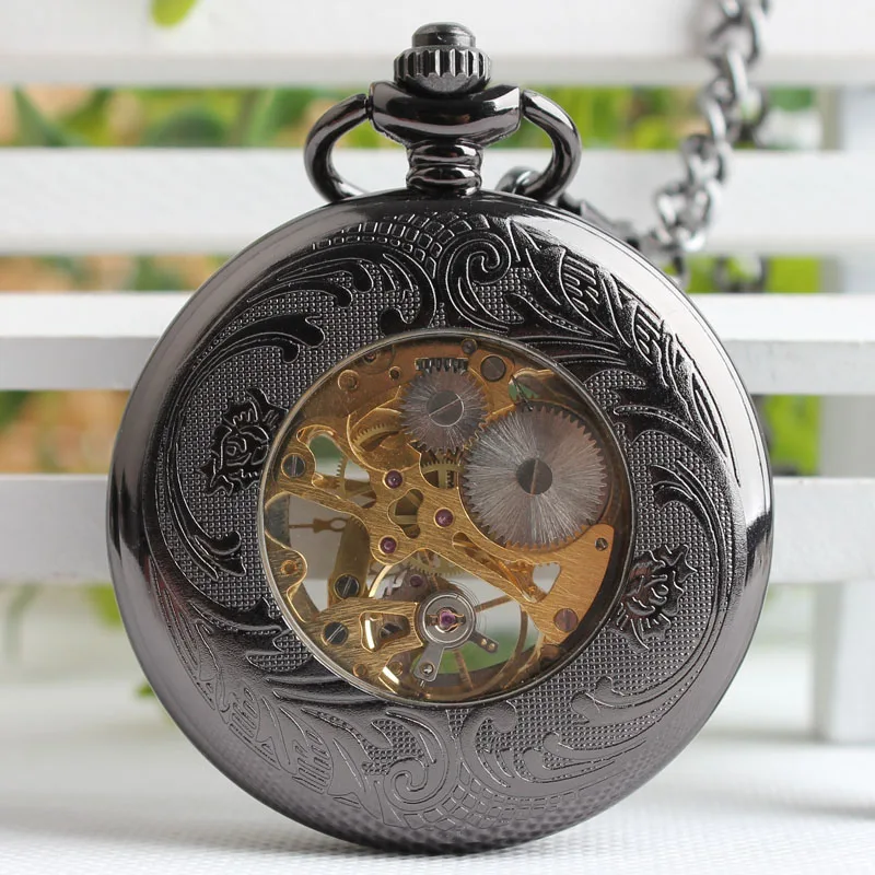 Многофункциональный лупа Рим вольфрама Черный Ретро механические часы мужчин и