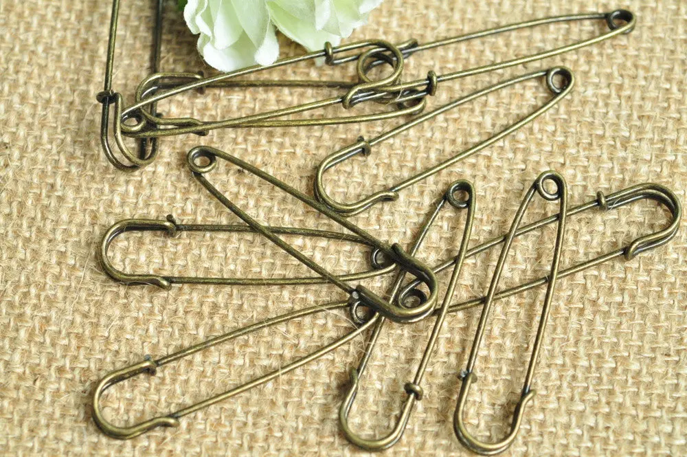 

150pcs of Antique Bronze tone Safety Pin Brooch 50x12mm free shipping sturdy high quality lead and nickle free
