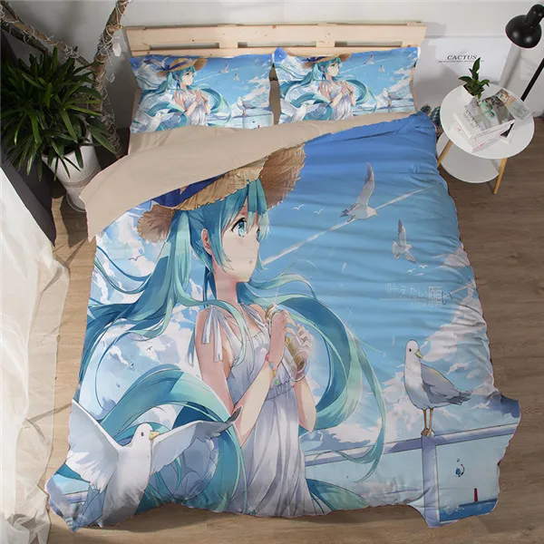 style8 Короткая футболка с героями из японского аниме «Hatsune Miku Kagamine набор постельного белья с Три-дэ принтом один 3d Стёганое одеяло крышка Подушка Чехол 3 шт Черный модное одеяло лоскутных покрывал - Цвет: style8