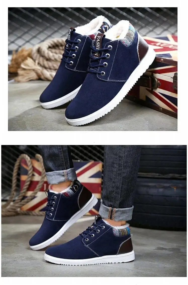 Mens Winter Shoes Casual Plus Velvet Thickening Lace Up Men's High Top Warm Shoes Solid Waterproof Fur Sneakers for Mens