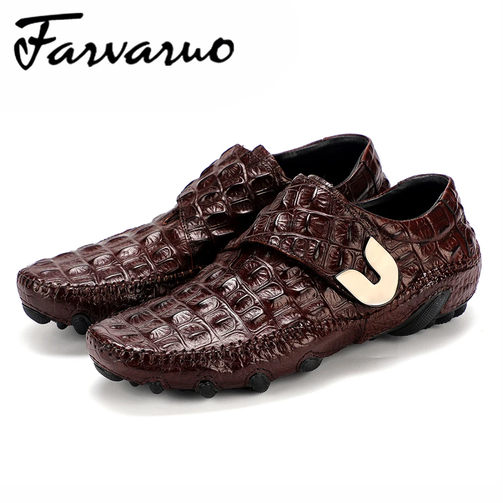 Farvarwo Mens Slip On Dress Shoes Genuine Leather Crocodile Loafer Summer Breathable Men Flats Driving Casual High Quality | Обувь