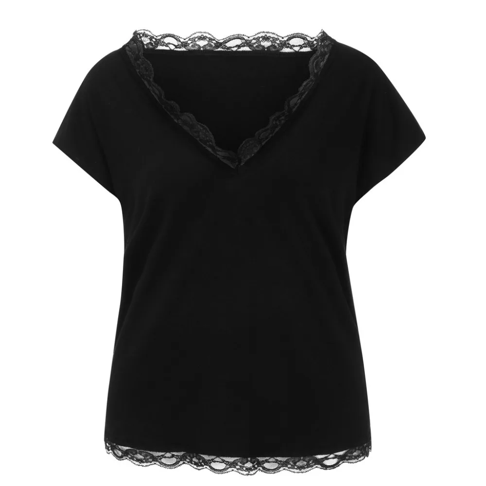 Женская кружевная блузка с V образным вырезом и коротким рукавом|Блузки| |