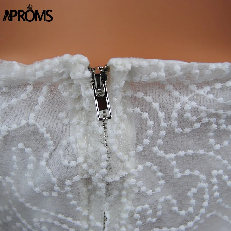 Aproms Элегантный с плеча кружева Mesh Crop Top Для женщин пикантные открытые белые бак тосп Прохладный расклешенными рукавами для девочек трубки майки