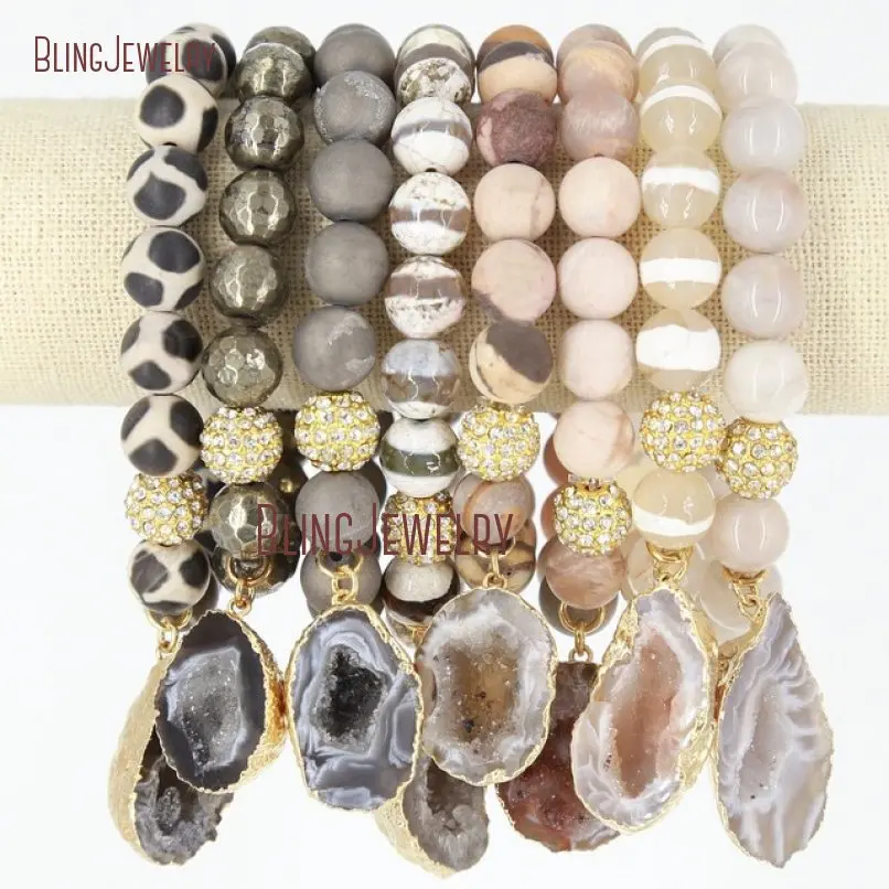 

Boho Chic Stone Beads Agates Geode Druzy Charm Pendant Bracelets BM20552