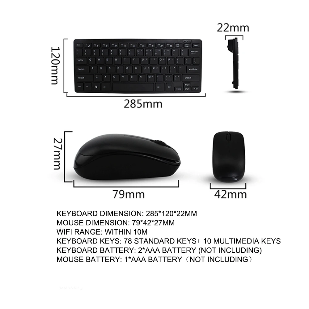 CHYI Wireless Mouse Keyboard Combo Ergonomic 2.4G Ultra Thin Keypad with 1200DPI Mice Kit Protective Film For PC Laptop Desktop |