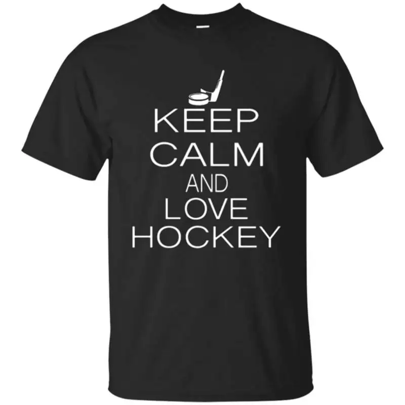 Футболка с принтом мужские короткие Keep Calm And Love Ice Hockeyer О образным вырезом офис