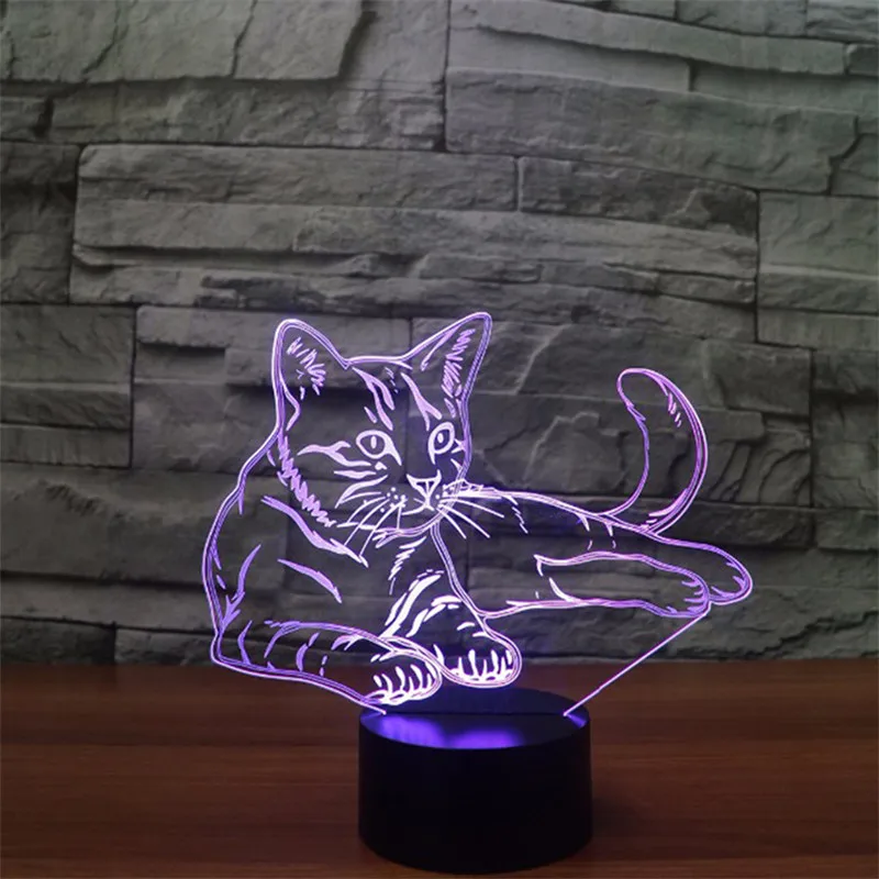 3D Lamp LED Night Light Resting Cat Action Figure 7 Colors TouchTable Decoration Optical Illusion | Лампы и освещение