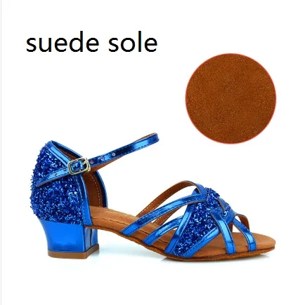 Blue Suede Sole Латинский бальный танец для девочек; обувь для сальсы; женская обувь для латиноамериканских танцев; детская обувь для танцев; мягкая подошва; VA30930 - Цвет: Blue Suede Sole
