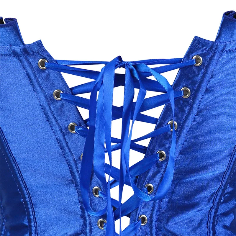 Комплект женского нижнего белья из корсета и юбки синего цвета в викторианском